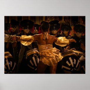 Candombe-trommelaars en vedette tijdens carnaval poster