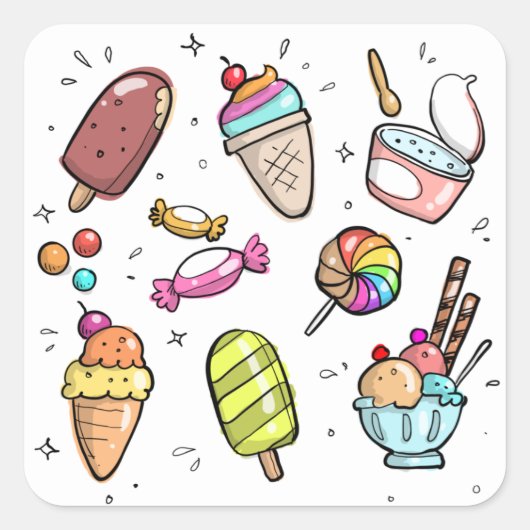 Candy and ice cream vierkante sticker (Voorkant)