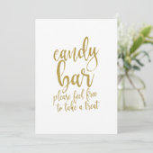 Candy Bar Goud Glitter Betaalbaar Trouwbord Kaart (Staand voorkant)