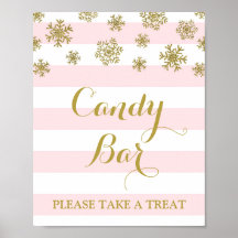 Candy Bar Sign Pink Stripes Gold Snow