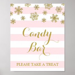 Candy Bar Sign Pink Stripes Gold Snow Poster