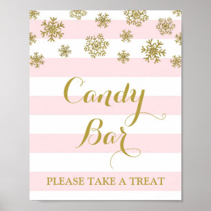 Candy Bar Sign Pink Stripes Gold Snow Poster