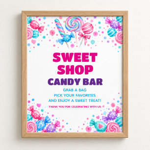 Candy Bar Sweet Shop Watercolor Verjaardag Bord Poster
