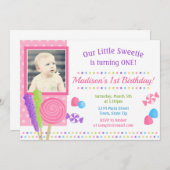 Candy Birthday Invitation Candyland 1er anniversai (Devant / Derrière)