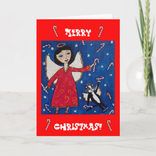 Candy Cane Angel en Cat Christmas Kaart