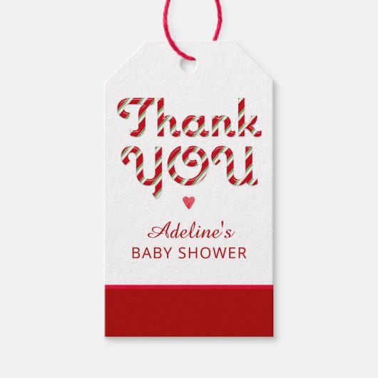 Candy Cane Baby shower Dank u Label Cadeaulabel (Voorkant)
