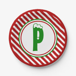 Candy Cane Basics Rood/Wit Monogram Papieren Bordje