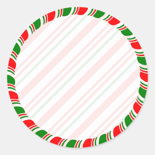 Candy Cane Border Kerstmis Blank Aangepast Ronde Sticker (Voorkant)