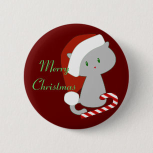 Candy Cane Cat Button