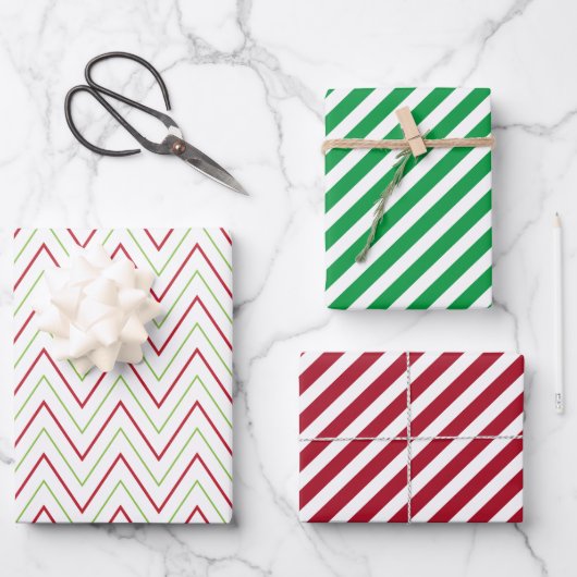 Candy Cane Chevron en Stripes Pattern Inpakpapier Vel (Voorkant)
