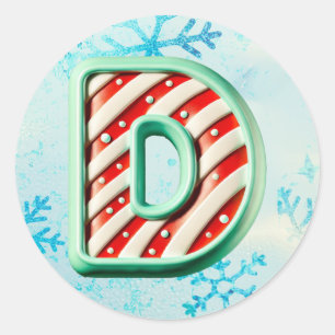 Candy Cane Christmas "D" Sticker, feestelijke stre Ronde Sticker