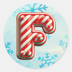 Candy Cane Christmas "F" Sticker, feestelijke stre Ronde Sticker