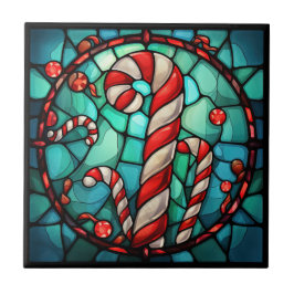 Candy Cane Christmas Glas in lood Tegeltje