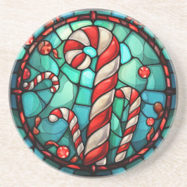 Candy Cane Christmas Glas in lood Zandsteen Onderzetter
