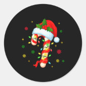 Candy Cane Christmas Lights Santa Hat Xmas Crew Wo Ronde Sticker (Voorkant)