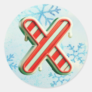 Candy Cane Christmas "X" Sticker, feestelijke stre Ronde Sticker