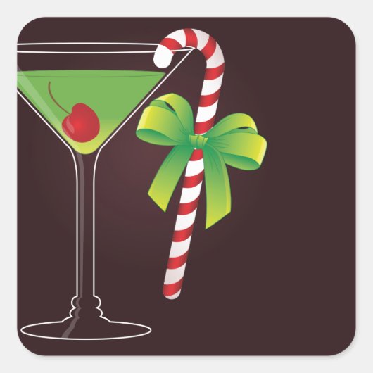 Candy Cane Cocktail Kerstmis Vierkante Sticker (Voorkant)