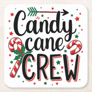 Candy Cane Crew Kerstsnack Matching Cousins Vierkante Kartonnen Onderzetter