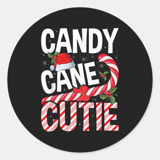 Candy Cane Cutie Christmas Xmas Women Girls Kids T Ronde Sticker (Voorkant)