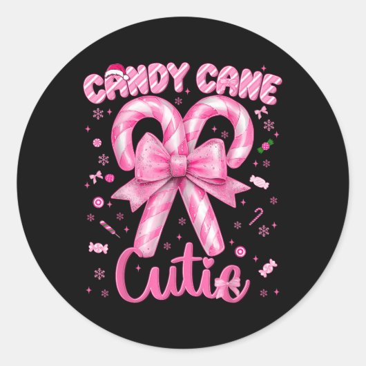 Candy Cane Cutie Coquette Pyjama Pjs Kerstmis Xm Ronde Sticker (Voorkant)