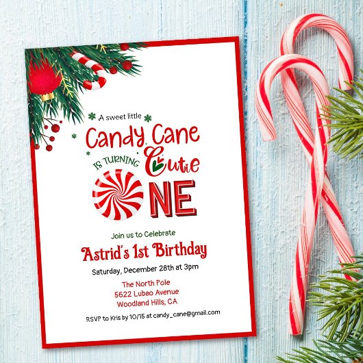 Candy Cane Cutie First Birthday Kaart