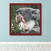 Candy Cane Eating Candy Cute Koala Canvas Afdruk (Insitu (Houten vloer))