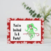 Candy Cane Elf Holiday Party Invitation Kaart (Staand voorkant)
