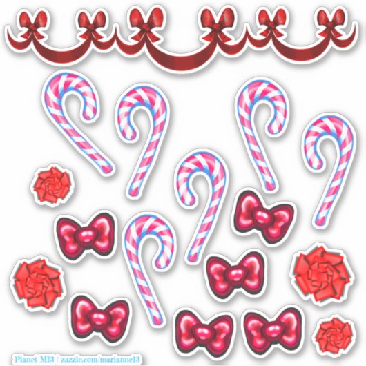 Candy Cane En Bow Sticker Set (Voorkant)