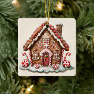Candy Cane en Gumdrop Delight Gingerbread House Keramisch Ornament