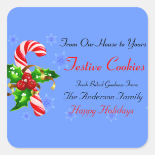 Candy Cane en Holly Holiday Food Vierkante Sticker