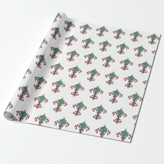 Candy Cane Fleur de Lis inpakpapier (Uitgerold)