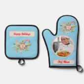 Candy Cane Gepersonaliseerde Chef Mam Foto Kerstmi Ovenwant & Pannenlap Set (Voorkant)