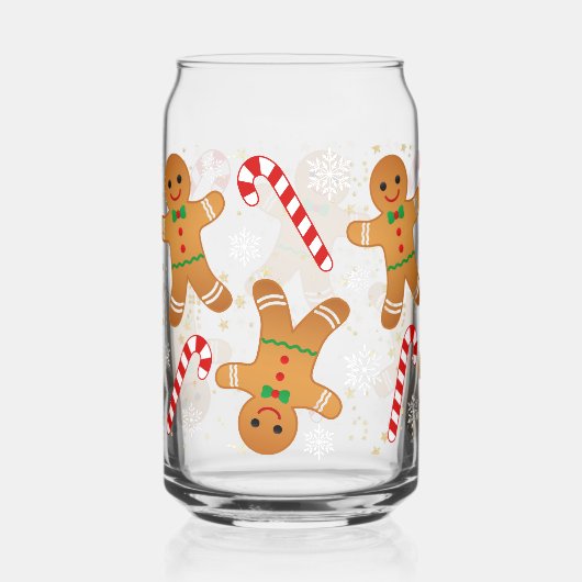 Candy Cane Gingerbread Man Snowy Christmas Blikvorm Glas (Voorkant)