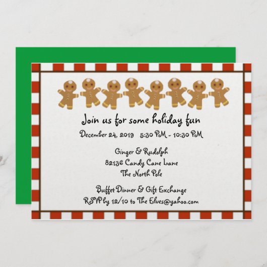 Candy Cane Gingerbrood Holiday Party Uitnodigingen (Voorkant / Achterkant)