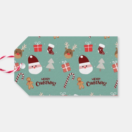 Candy Cane Gingerbrood Pattern Cadeaulabel (Achterkant Horizontaal)