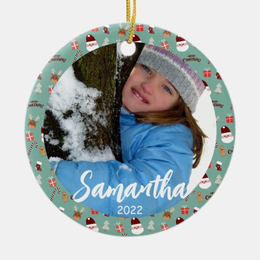 Candy Cane Gingerbrood Pattern Keramisch Ornament (Voorkant)