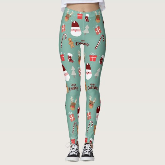 Candy Cane Gingerbrood Pattern Leggings (Voorkant)