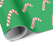 Candy Cane Green Cute Kerstfeestdag Cadeaupapier (Rol Hoek)