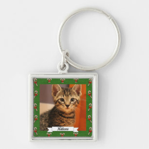 Candy Cane Green Lijst Kat Sleutelhanger