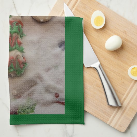 Candy Cane Hand Towel on Green Theedoek (Quarter Fold)
