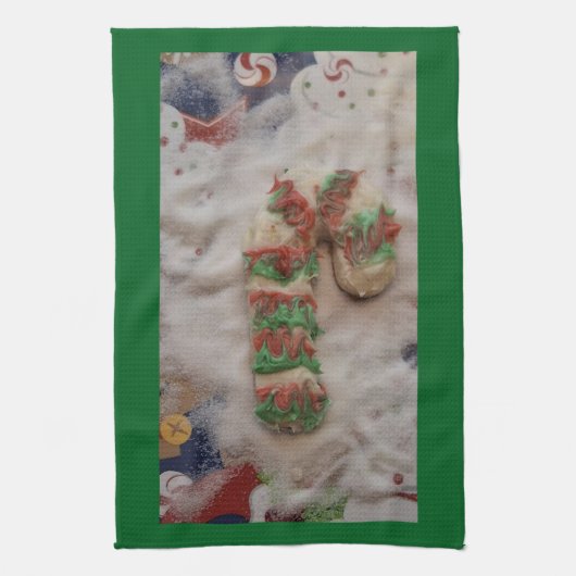 Candy Cane Hand Towel on Green Theedoek (Verticaal)