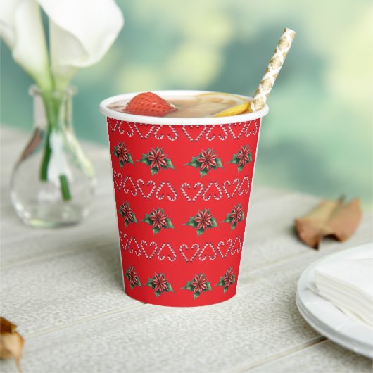 Candy Cane Heart and Holly Pattern – Festive Chris Papieren Bekers (Insitu)