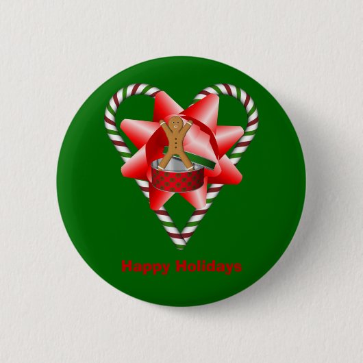 Candy Cane Heart Christmas Holiday Button Pin (Voorkant)