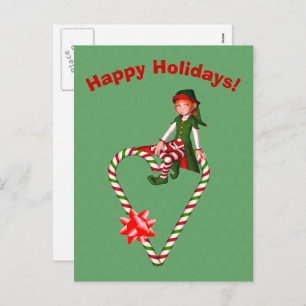 Candy Cane Heart Elf Kerstfeestdag Briefkaart