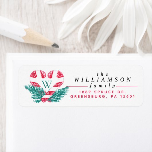 Candy Cane Heart Groene Pine Kerstmis Crest Etiket (Insitu)