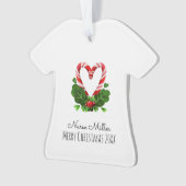 Candy Cane Heart Merry Kerstmis Naam Jaar Ornament (voorkant)