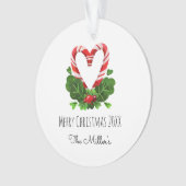 Candy Cane Heart Merry Kerstnaam Jaar Foto Ornament (voorkant)