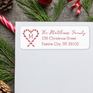 Candy Cane Heart Monogram Kerst Retour Adres Etiket