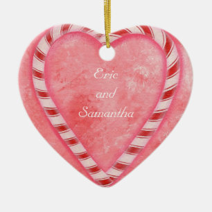 Candy Cane Heart Wedding Ornament, gepersonaliseer Keramisch Ornament
