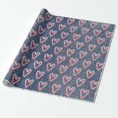 Candy Cane Hearts op Denim Cadeaupapier (Uitgerold)